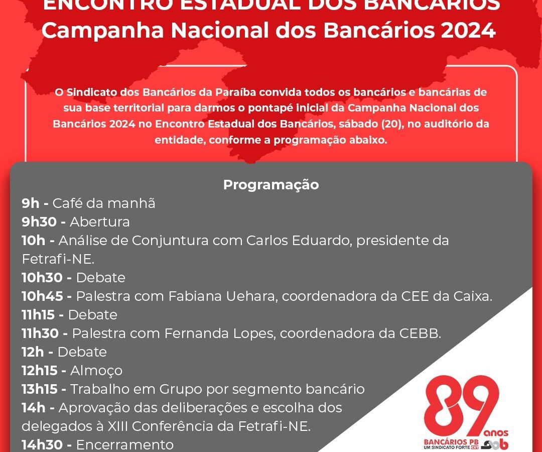 Encontro Estadual dos Bancários delibera reivindicações para Campanha Nacional neste sábado (20)